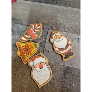 Wooden santa candy cane bell xmas ornament set